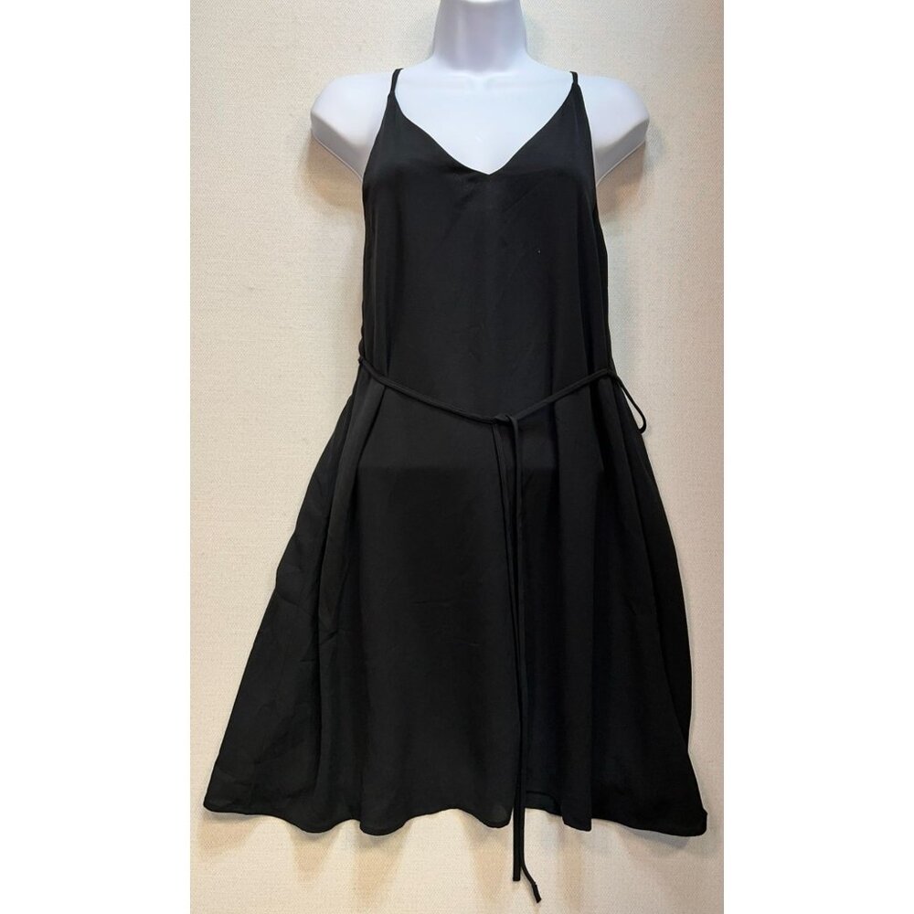 Ann Taylor Loft Womens Cami Mini Dress Summer Size XS Black Sleeveless Tie Waist